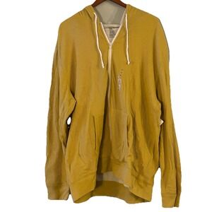 GAP Women's Mustard Waffle Knit Sweatshirt Hoodie Full Zip Sz  XXL Oversized New